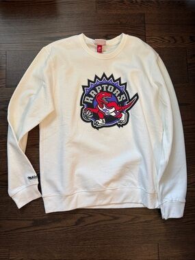 Mitchell & Ness White Toronto Raptors Crewneck with Red & Purple Logo